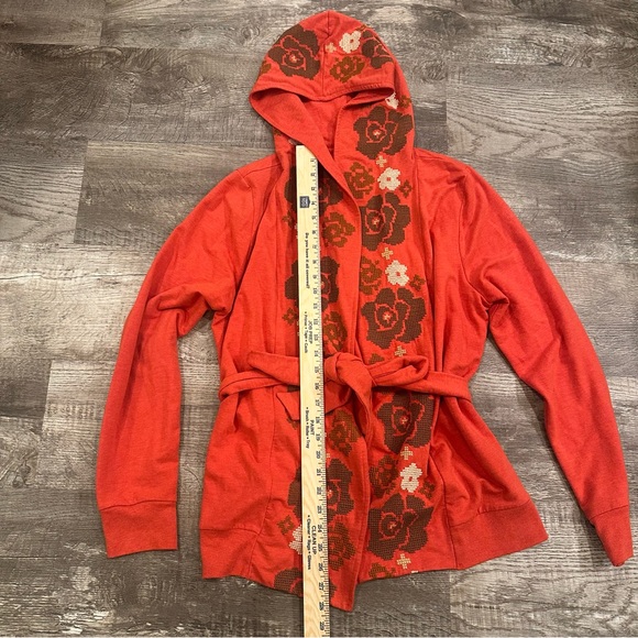 Anthropologie Orange Flower Embroidered Hooded Cardigan - Picture 5 of 8